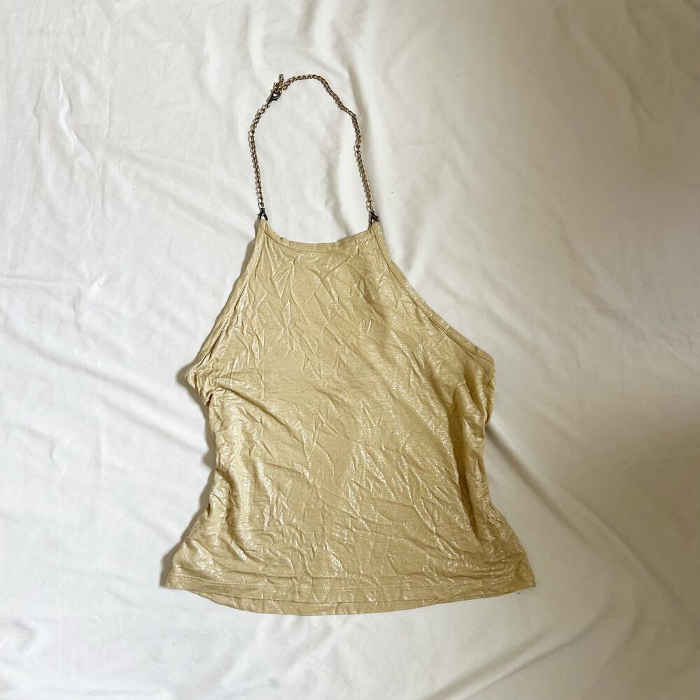 gold y2k 2000s chain metallic halter top